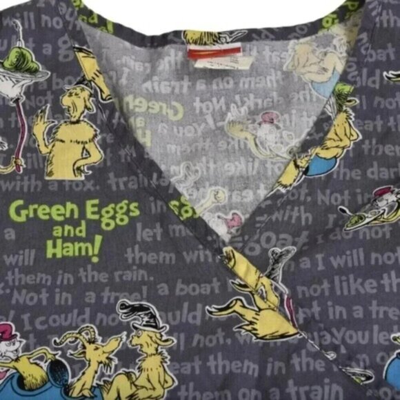 Dr. Seuss Green Eggs and Ham Scrub Top Shirt Gray Size XL - Picture 5 of 11
